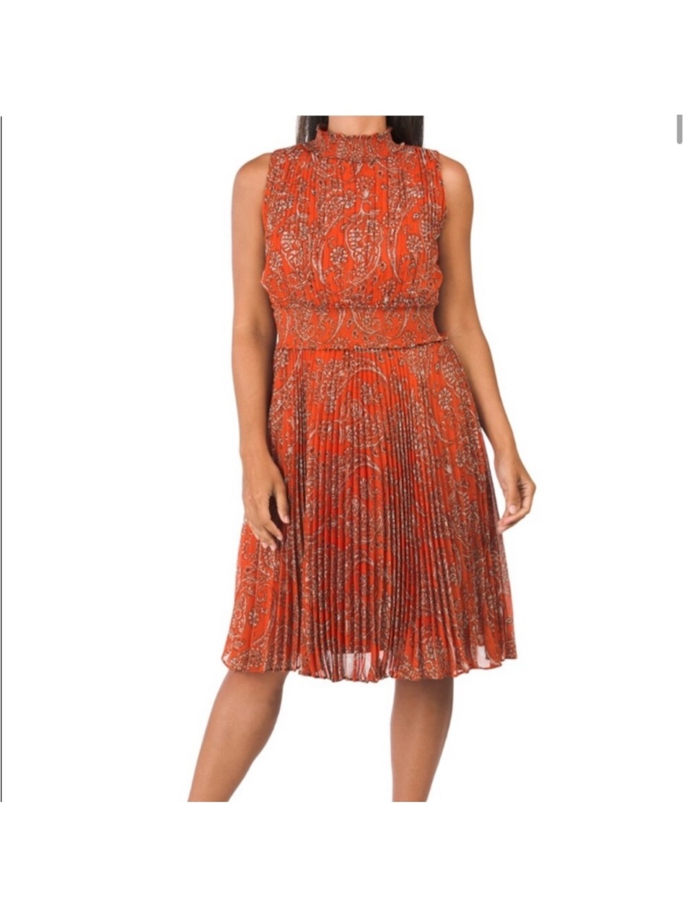 Nanette Lepore Picante Multi 417-1 Print Paisley Smocked Pleated Midi Dress